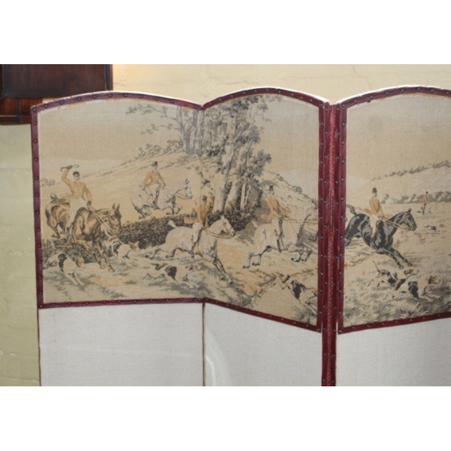 Antique Four Fold Upholstered Tapestry Room Divider Dressing Screen